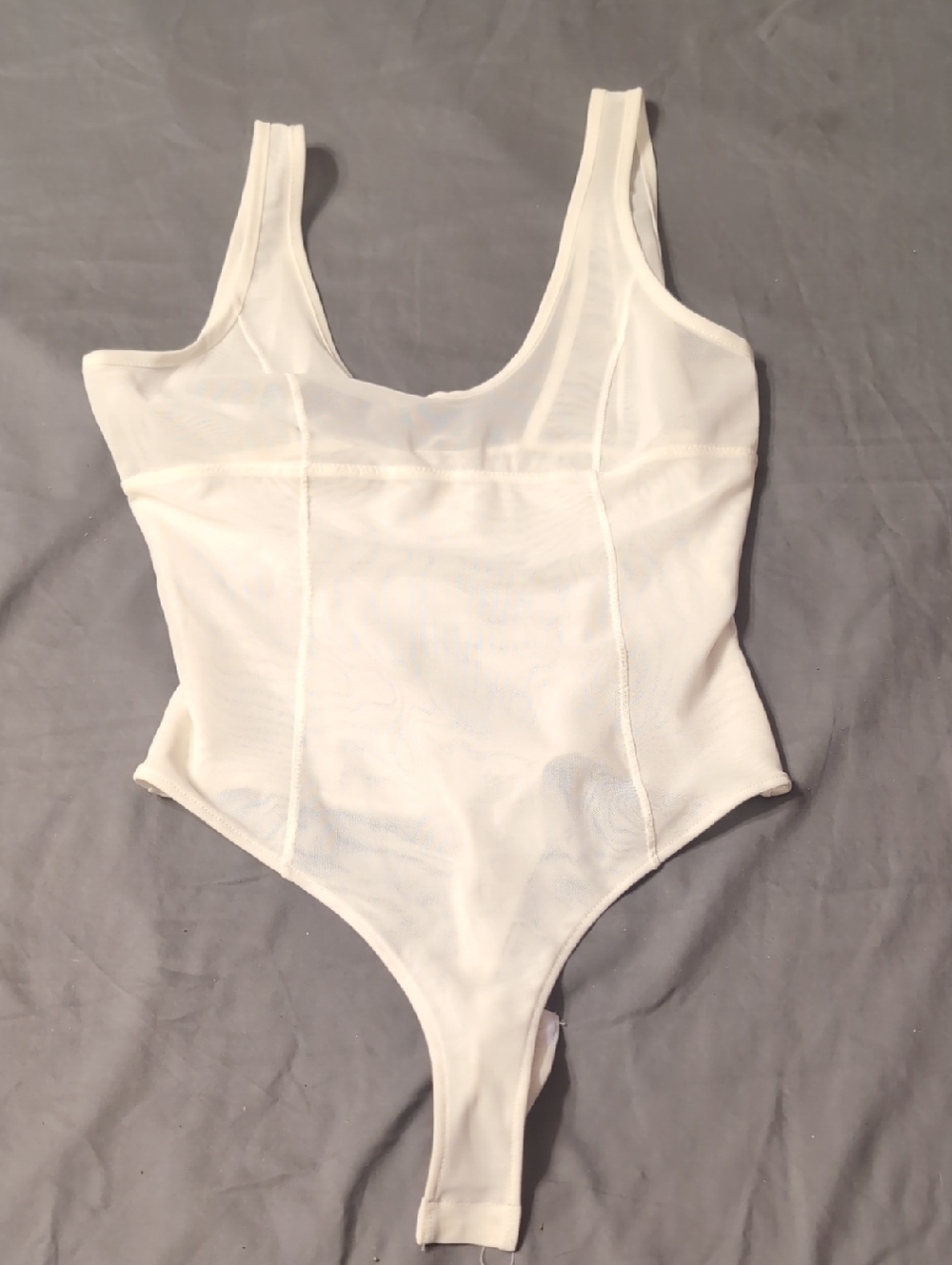 White Scoop Neck Seam-Detail Bodysuit